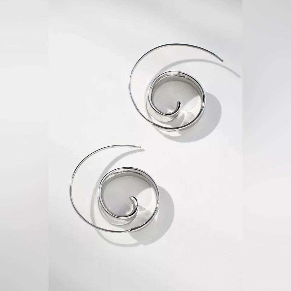 Anthropologie Silver Spiral Hoop Earrings
